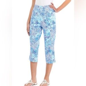 Kim Rogers Aqua and Navy Patterned capris